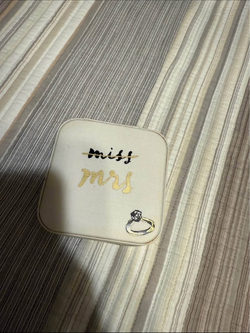 Miss to Mrs Jewelry Case - Cream with Gold Accents